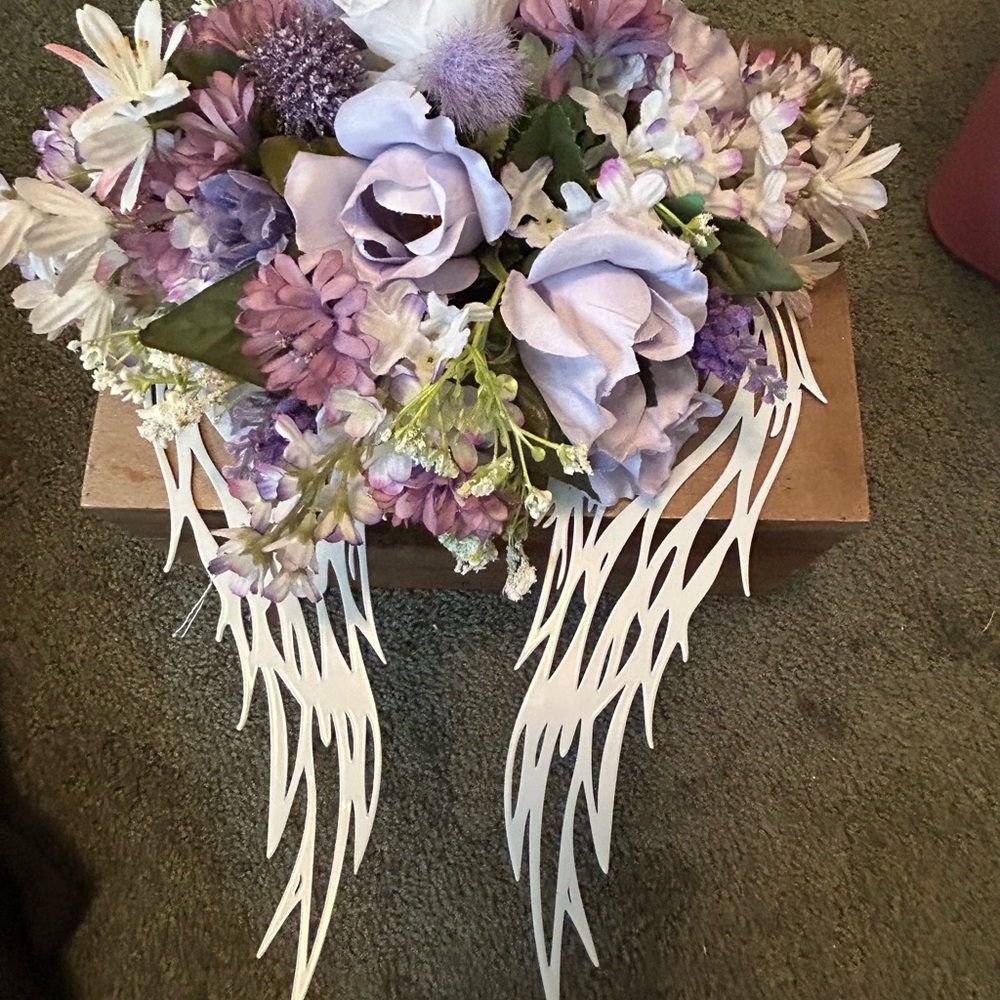 Elegant Purple and White Angel wings. Faux Floral Centerpiece